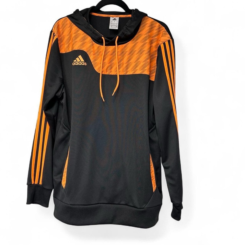 Adidas Climalite Men’s Hoodie – Black & Orange Athletic Pullover – Size Large